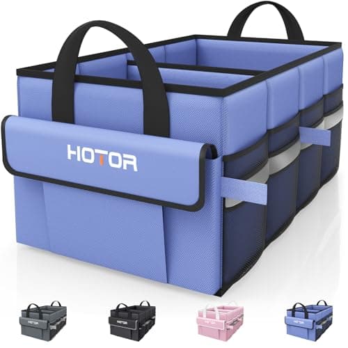 HOTOR Organiseur de voiture, organiseur de coffre pliable pour SUV, berline et camionnette, organisation de voiture avec panneau de base robuste, 2 compartiments, bleu, 21,3"× 12,6" × 10,6"