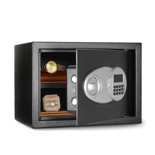 Amazon Basics Steel Security Safe and Lock Box with Electronic Keypad - Secure Cash, Jewelry, ID Documents, 0.5 Cubic Feet, Black, 13.8"W x 9.8"D x...
