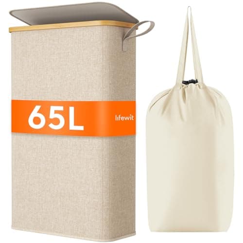 Lifewit 65L Slim Laundry Basket, Laundry Hamper with Lid, Narrow Laundry Bin with Removable Bag & Bamboo Handles, Foldable Thin Dirty Clothes...