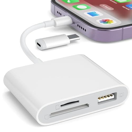 Lecteur de carte SD pour iPhone, lecteur de carte mémoire avec adaptateur USB-C vers Lightning Caméra de jeu de piste Plug and Play Visionneuse de carte Micro SD Prise en charge SD/TF...