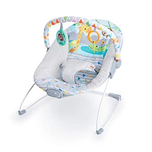 Bright Starts Siège gonflable pour bébé à vibrations apaisantes – Barre de jouet amovible, pieds antidérapants, 0 à 6 mois jusqu'à 9 kg (Safari Fun)