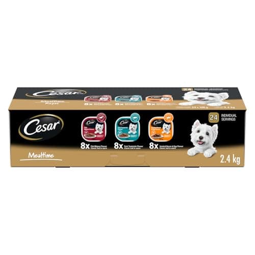 CESAR Classic Loaf in Sauce Adult Wet Dog Food Mealtime Variety Pack, with 8 Filet Mignon Flavour, 8 Pork Tenderloin Flavour & 8 Smoked Bacon & Egg...
