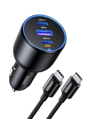 Chargeur de voiture UGREEN 130W Chargeur rapide USB C (avec câble USB C 100 W) PD3.0 QC4.0 PPS Adaptateur de voiture à charge rapide compatible...