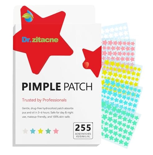 Patchs hydrocolloïdes Dr. Zitacné Star pour le visage – 255 ct., 5 couleurs mélangées et 5 tailles (8/10/12/14/16 mm) – Autocollants mignons, absorbant les fluides...