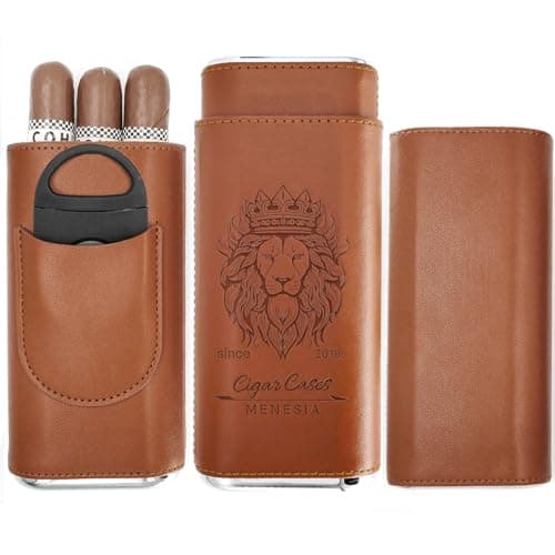 Menesia Étui à cigares marron avec coupe-cigares – Porte-cigares de voyage portable en cuir et kit de pochette pour homme