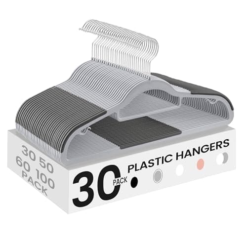 SONGMICS Pack of 30 Coat Hangers, Heavy-Duty Plastic Hangers, Clothes Hangers, Light and Dark Gray UCRP20G30