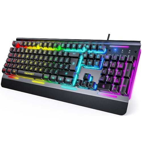 TECKNET Gaming Keyboard, 15-Zone RGB Illumination, All-Metal Panel Keyboard, IP32 Waterproof, 25 Anti-Ghosting, Quiet Typing, USB Wired Ergonomic...