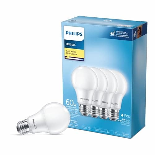 PHILIPS 463380 Led 60W A19 blanc doux non variable (2700K) - paquet de 4 (l'emballage peut varier)