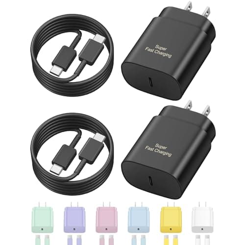 Chargeur rapide USB C, paquet de 2 chargeurs muraux rapides de type C de 25 W, bloc de charge ultra rapide pour Galaxy S24 S23 S22 S21 S20 Ultra S10 S9, Note 20 10 9,...