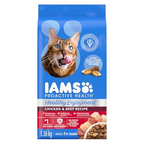 IAMS Proactive Health Healthy Enjoyment Adult Dry Cat Food – Chicken & Beef – 1.36KG (2.9LB) Bag
