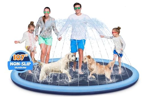 Splash Pad for Kids and Dogs,107'' Extra Large Splash Pad for Toddlers 1-3 and Kids Ages 4-8,Non Slip Thicken Sprinkler Dog Pool Summer Outdoor...