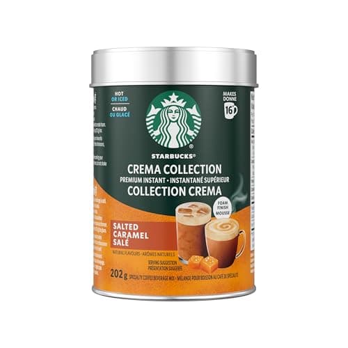 STARBUCKS Crema Collection Salted Caramel Premium Instant Coffee Mix, Smooth & Buttery with a Creamy Foam Finish, Enjoy Hot or Iced, 202 g
