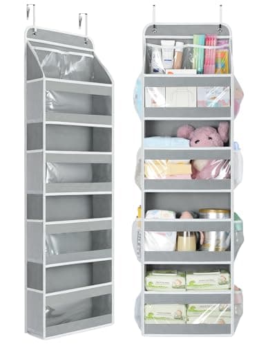 Yecaye 5 Tier 1Pc Over the Door Organizer, Stuffed Animal Storage with Clear PVC Windows, Door Organizer Hanging for Bedroom Nursery Closet Dorm...