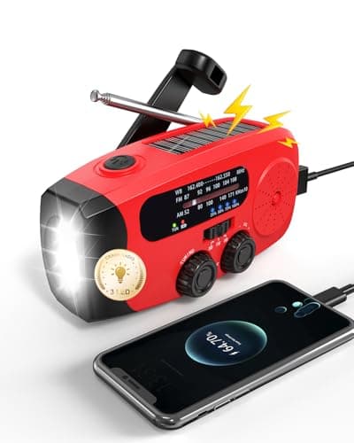 Radio d'urgence à manivelle Emgykit - Radio d'urgence à manivelle solaire 2000mAh/7400mWh AM/FM/NOAA avec lampe de poche 3 LED, fonction SOS pour...