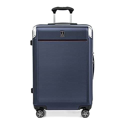 Bagage enregistré rigide extensible Travelpro Platinum Elite, valise à roulettes à 8 roues, serrure TSA, valise en polycarbonate à coque rigide, bleu marine véritable, à carreaux...