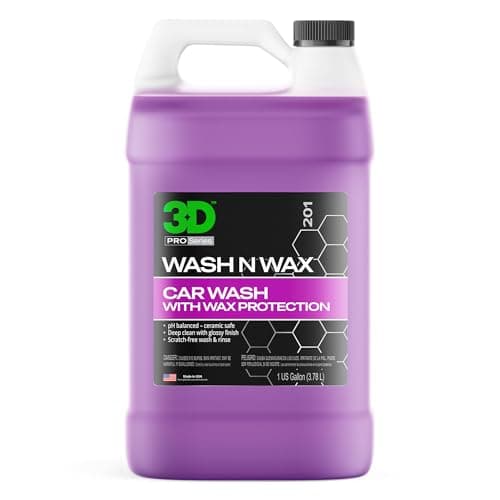 Savon de lavage de voiture 3D Wash N Wax – pH équilibré, facile à rincer, savon sans rayures avec protection contre la cire – 1 gallon