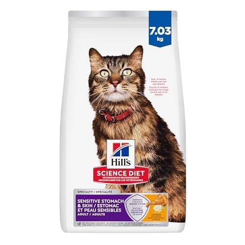 Hill's Science Diet Sensitive Stomach & Skin, Adult 1-6, Stomach Sensitivity Support, Dry Cat Food, Chicken & Rice, 7.03 kg Bag