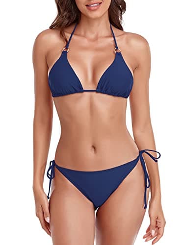 RELLECIGA Ensemble de bikini triangle à rayures pour femmes taille moyenne