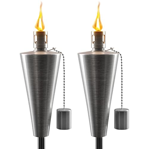 Matney Stainless Steel Tiki Torches – 5 ft Outdoor Oil Torch Lamp for Citronella - Garden, Lawn, Backyard Parties – Includes Fiberglass Wick and...