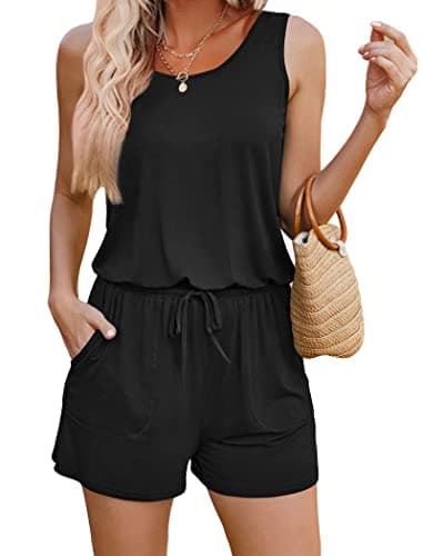 Avidlove Combinaison d'été unie sans manches pour femme avec poches