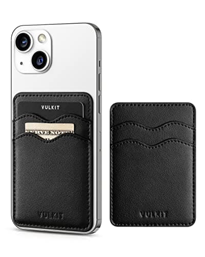 VULKIT Porte-cartes à coller compatible avec iPhone, portefeuille en cuir pour téléphone portable, étui pour cartes de crédit, autocollant solide pour femme (noir)