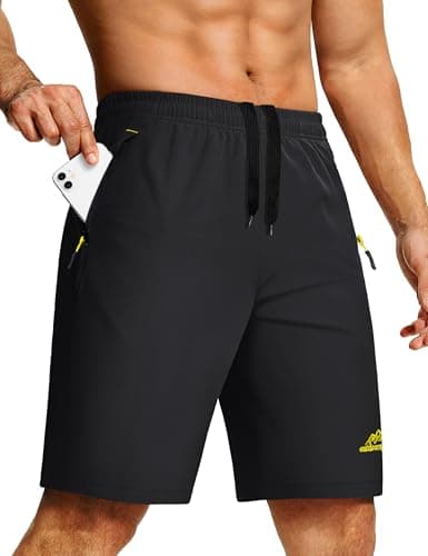 TACVASEN Gym Shorts for Men Quick Dry Lightweight Workout Mans Gym Athletic Sport Running Shorts Stretch Basketball Black Shorts with 3 Zipper Pockets