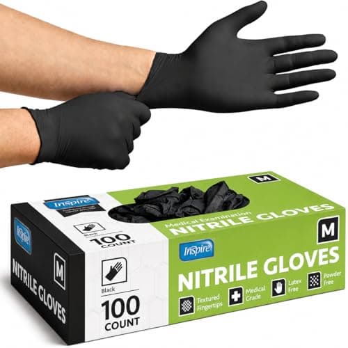 Inspire Black Nitrile Disposable Gloves | 4.5 Nitrile Disposable Safety Medical Cooking Cleaning Disposable Black Gloves (Box Of 100, Large)