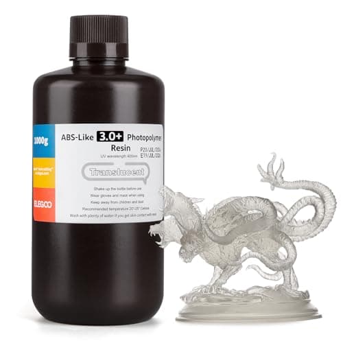 ELEGOO Résine de type ABS 3.0+, résine photopolymère améliorée pour imprimante 3D, résistance à la chaleur plus élevée, durcissement rapide, haute précision non B translucide 1000 g