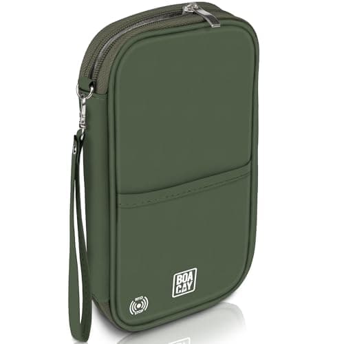 BOACAY Organisateur de documents avec RFID, porte-passeport familial, portefeuille pour femmes et hommes, étui étanche avec dragonne, essentiels de voyage pour voler