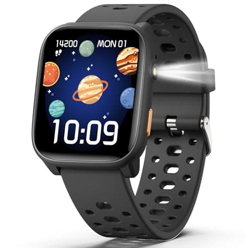 Montre intelligente pour enfants avec jeux de puzzle, montres pour enfants 1,83 pouces, fréquence cardiaque, moniteur de sommeil, podomètre, réveil, lampe de poche, cadeau pour garçons de 6 à 16 ans...