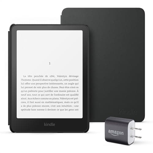 Kindle Paperwhite Essentials Bundle including All-new Kindle Paperwhite (16GB) - Black, Plant-Based Leather Cover-Black, and Power Adapter