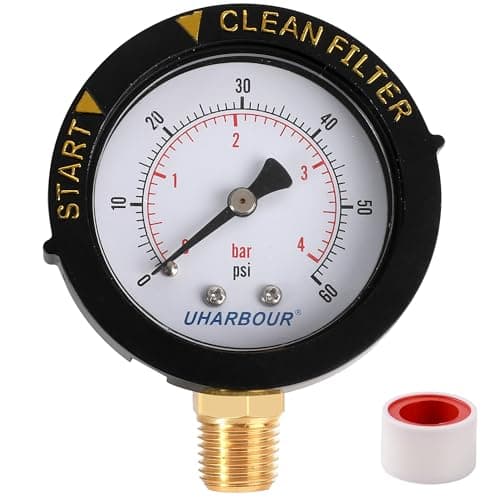 Manomètre UHARBOUR 60psi, cadran 2" avec étui de protection et support inférieur central 1/4" NPT, manomètre d'eau utilitaire de filtre propre pour...