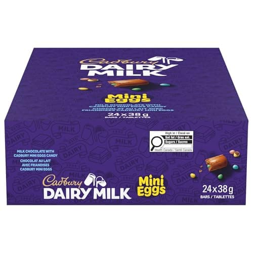 CADBURY DAIRY MILK, Mini barres de chocolat aux œufs, Chocolat au lait avec bonbons Mini œufs CADBURY, 24 x 38 g de barres de chocolat, 912 g, Fabriqué au Canada