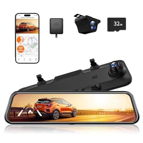 WOLFBOX G840H 12'' Mirror Dash Cam with ADAS and BSD, 2.5K Rear View Mirror Camera Front and Rear, 5.8GHz WiFi, Voice Control, Parking Monitor,...