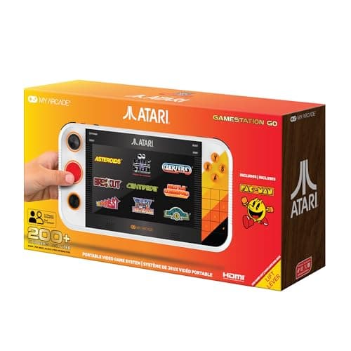 My Arcade Atari Gamesstation Go : batterie rechargeable, plus de 200 jeux vidéo rétro préchargés, dont Pac-Man, Atari : Recharged et Balls of Steel,...