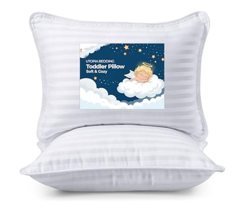 Oreiller pour tout-petit Utopia Bedding (blanc, paquet de 2), oreillers pour tout-petits 13x18 pour dormir, coque en mélange de coton doux et respirant, rembourrage en polyester, petit...