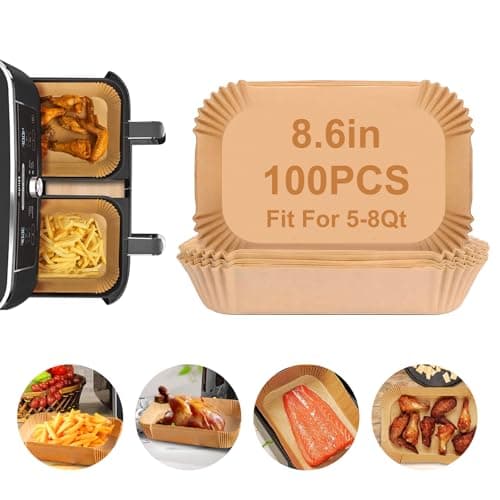 Air Fryer Liners,100Pcs 8.6" Square Air Fryer Parchment Paper Liners for 3 to 8 QT Baskets, Non-Stick & Oil Proof and Food Grade Baking Alternative...