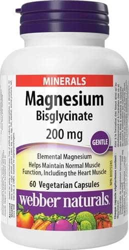 Webber Naturals Magnesium Bisglycinate 200 mg, 60 Capsules, Supports Bone and Muscle Functions, Vegan