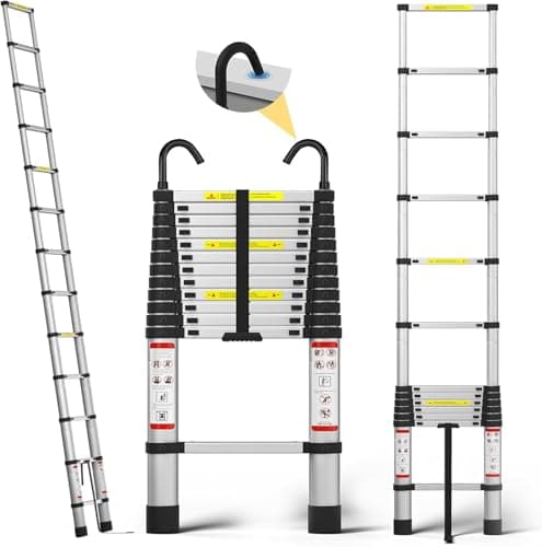 Échelle télescopique de 16,5 pieds Échelle télescopique en aluminium avec 2 crochets amovibles et pieds antidérapants, échelle pliable de 5 m, échelles polyvalentes pour...