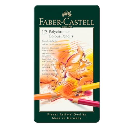 Faber-Castell 110012 Polychromos Coloured Pencils, Set of 12 Professional Coloured Pencils in Metallic Case, Drawing Pencils Set with 3.8 mm Lead,...