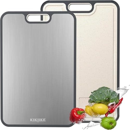 Titanium Cutting Board Double Sided Pure Titaniums Cutting Boards for Kitchen, Pure Titanium & Wheat Straw PP Food Grade Metal Cutting Board,...