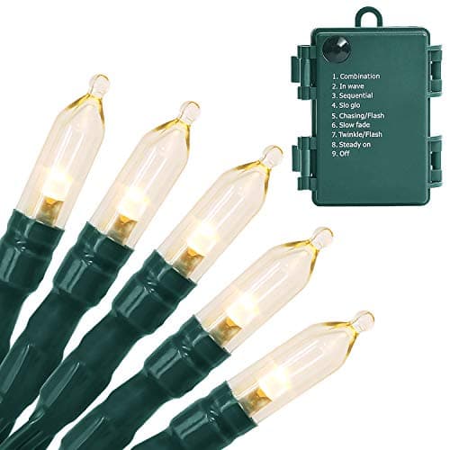 Lumières de Noël - Mini lumières à fil vert à LED transparentes de 50 unités fonctionnant à piles avec minuterie pour la fête de la couronne d'arbre de Noël, la maison de mariage...