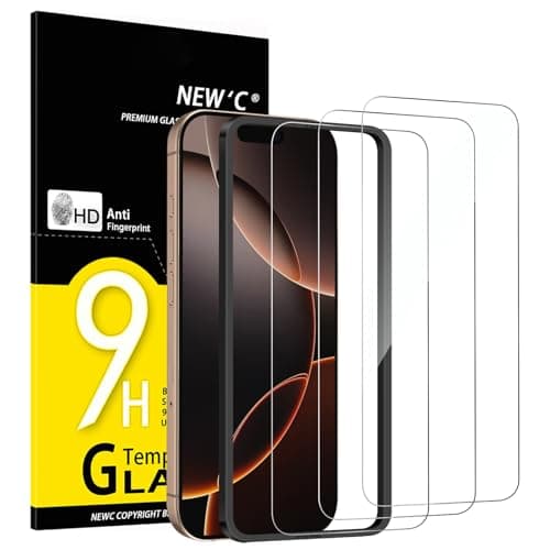NEW'C 3 Pack Designed for iPhone 16 Pro,iPhone 17, 17 Pro Screen Protector (6.3 inches), Enhanced Tempered Glass Protection with easy installation...