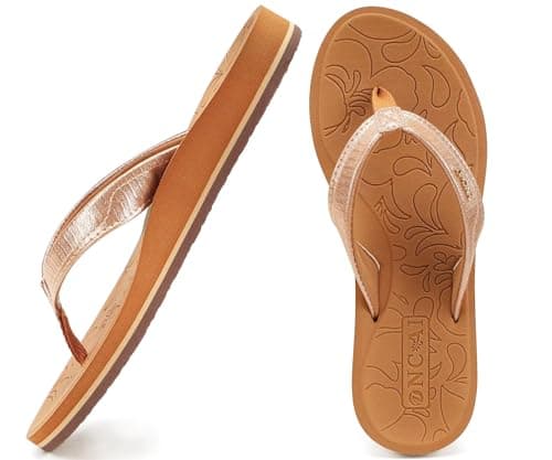 ONCAI Tongs pour Femmes Tapis de Yoga Tongs antidérapantes pour Femmes Tongs Sandales Pantoufles de Plage d'été avec Support de voûte plantaire légère Semelle EVA Kaki Taille 8