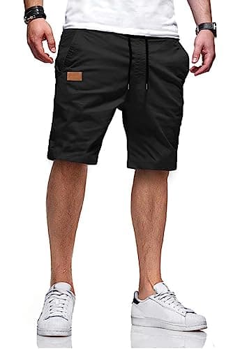 JMIERR Shorts pour hommes Shorts d'entraînement décontractés en coton avec cordon de serrage Short de golf extensible d'été Coupe décontractée Short de plage chino en sergé pour hommes avec...
