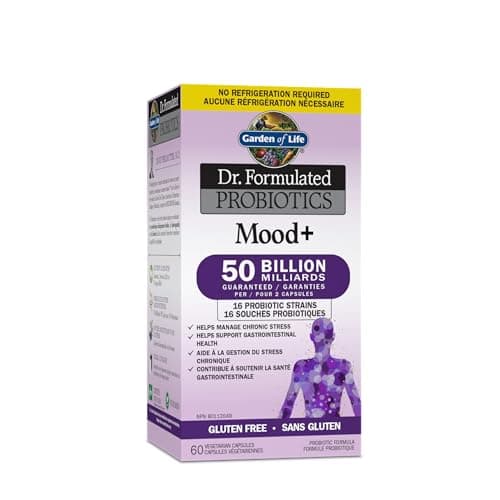 Garden of Life – Probiotiques formulés par le Dr Mood+ | Gère la santé digestive et les symptômes du stress chronique | 50 milliards d'UFC + 16 souches de probiotiques |...
