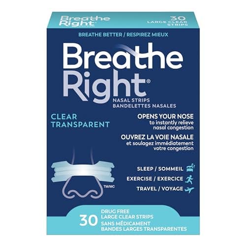 Bandelettes nasales Breathe Right, peau originale grande, claire et sensible, solution contre le ronflement sans médicament et soulagement de la congestion nasale causée par le rhume et...