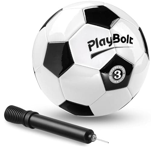 PlayBolt Ballon de football taille 3 avec pompe – Ballon d'entraînement et de match noir et blanc pour enfants et tout-petits (lot de 1)
