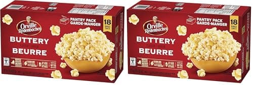 Orville Redenbacher Microwave Popcorn, Buttery, 82g each, Net weight - 1.47kg, 18 Count (Pack of 2)