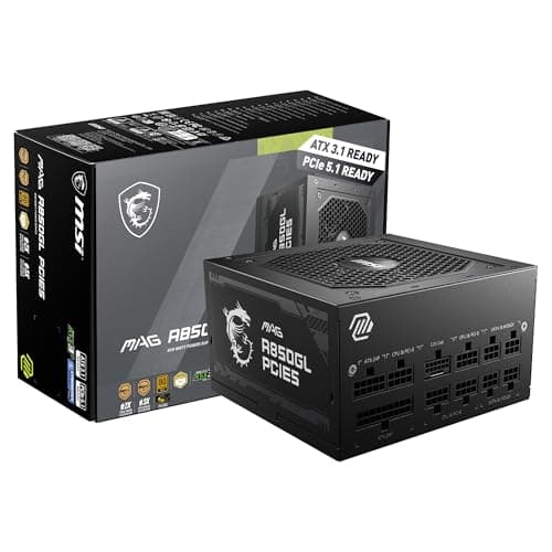 MSI MAG A850GL PCIE5, Fully Modular Compact Gaming 850W Power Supply, 80+ Gold, ATX 3.1 & PCIe 5.1 Ready, Native Dual-Color 12V-2x6 Cable, 10 Year...